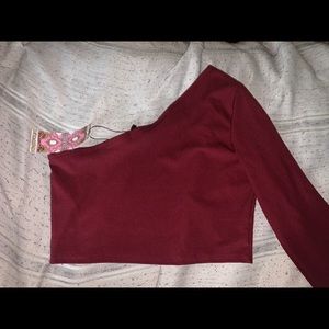 Cropped One Shoulder Maroon Top
